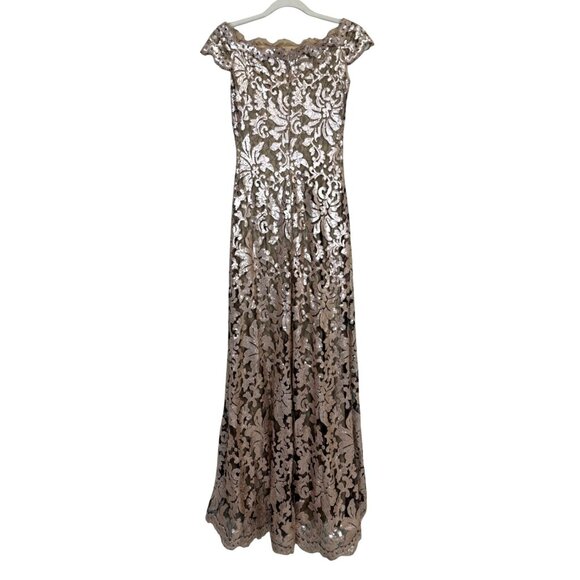 Tadashi Shoji Womens Gown Rose Gold Lace Floral Dress Full-Length Formal Size 0 - Picture 8 of 10